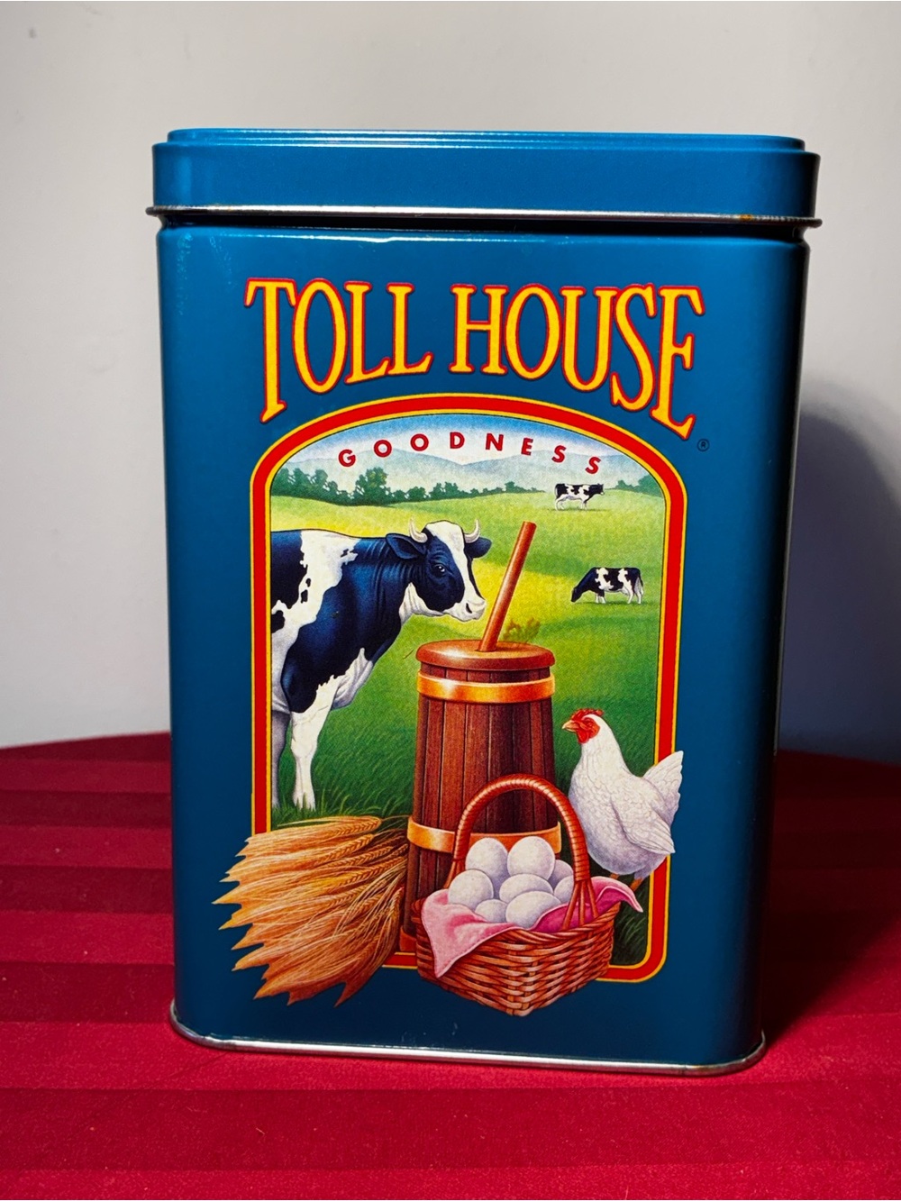 Vintage Nestlé Toll House Limited Edition Cookie Tin Canister Blue Farmhouse Dec